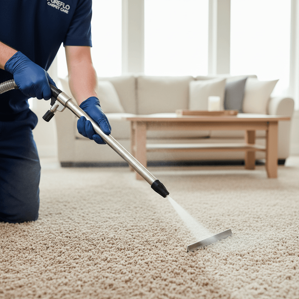 Carpet with visible cleaning line