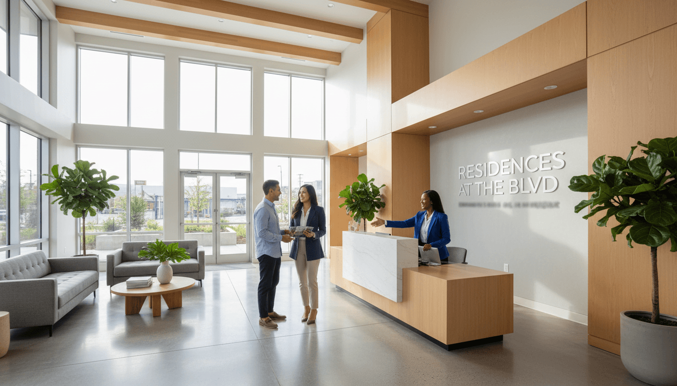 Tidy apartment building lobby with polished floors