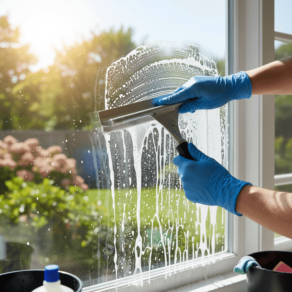 Streak-free window with garden view
