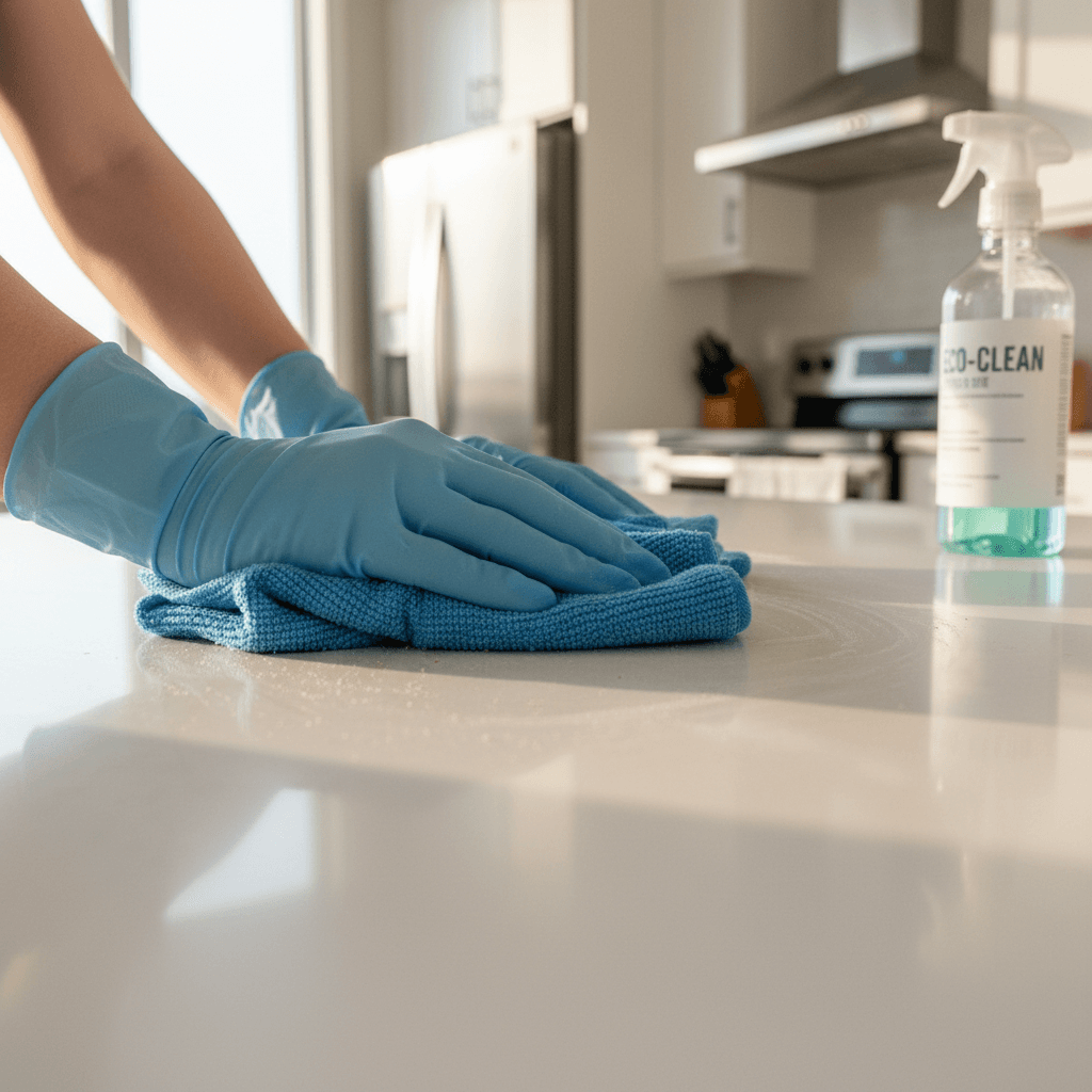 Hands holding cleaning supplies showing care and attention to detail