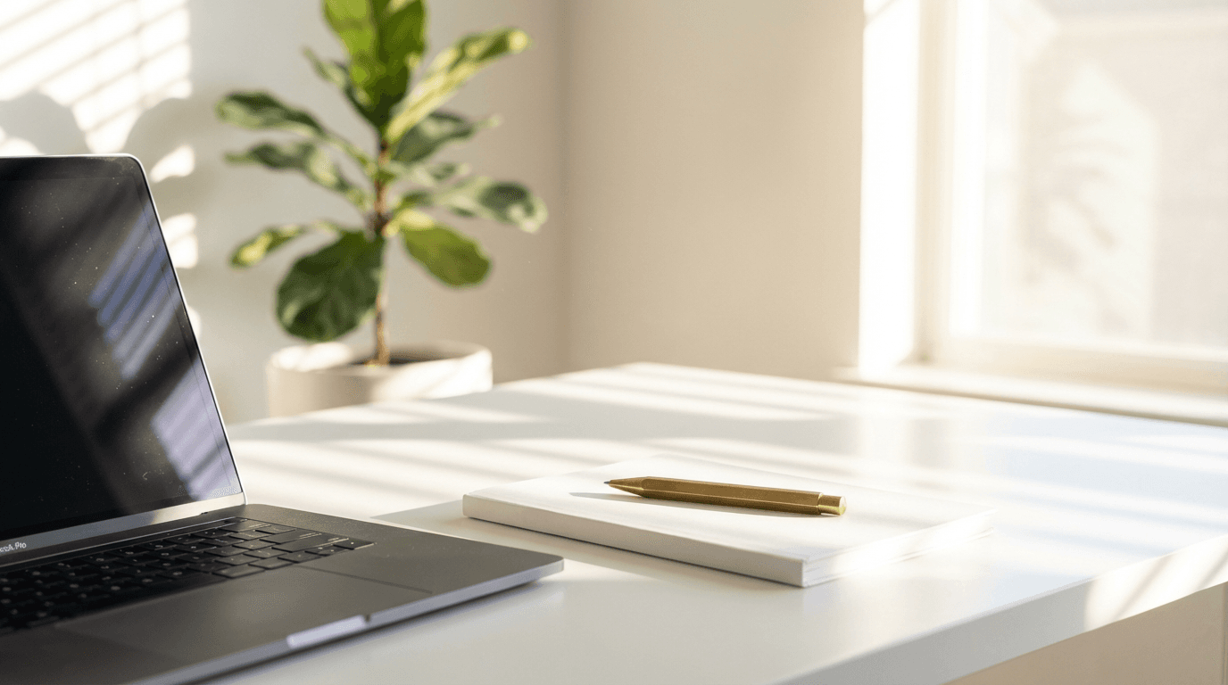 Office desk with polished surface and natural light