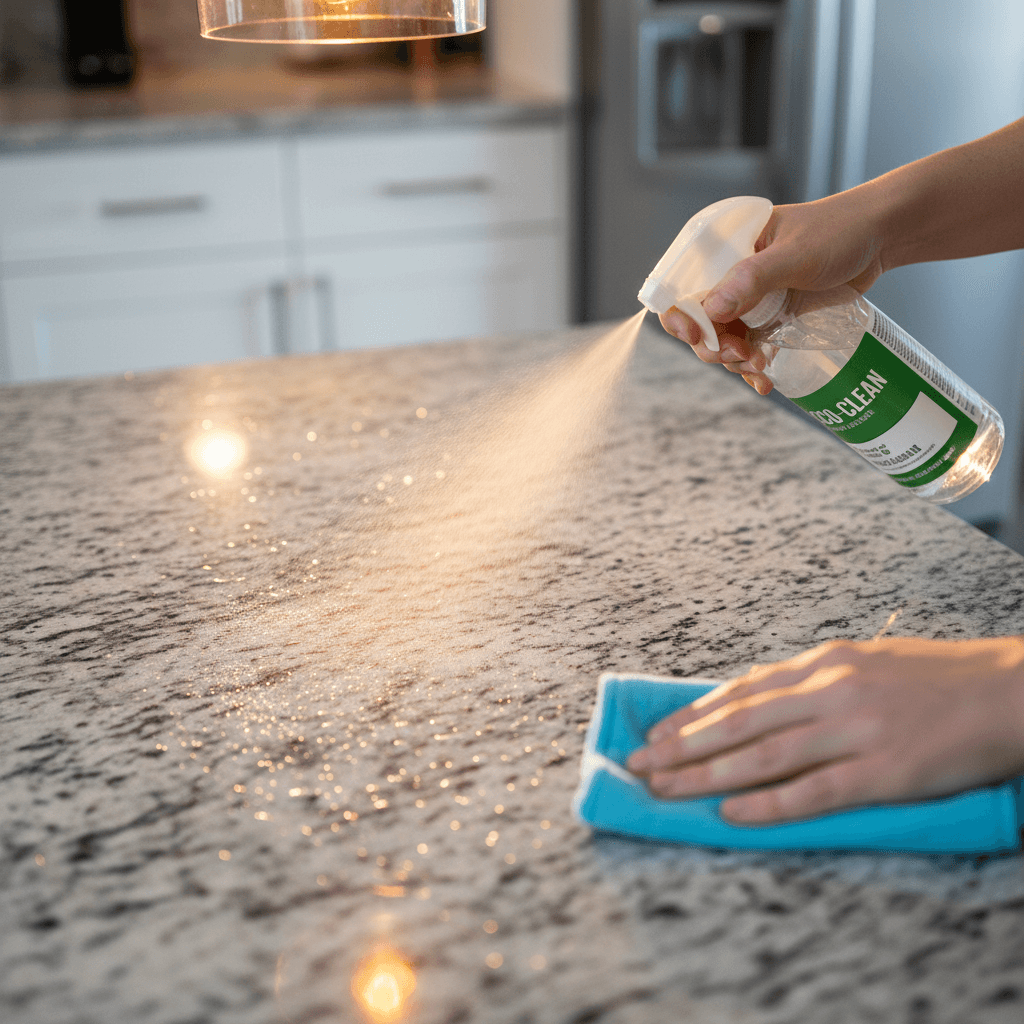Cleaning tools on a countertop